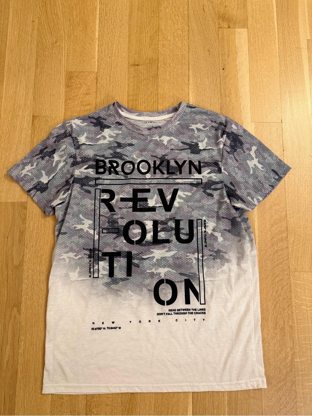 Primark Grey & White Camouflage 'Brooklyn Revolution' Graphic Tee
